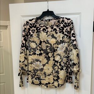Rebecca Taylor Black and Cream Floral Leopard Blouse